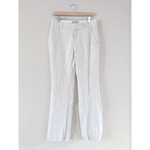 Banana Republic Womens 4 Martin Fit Linen Pinstripe Trousers Beige White Summer